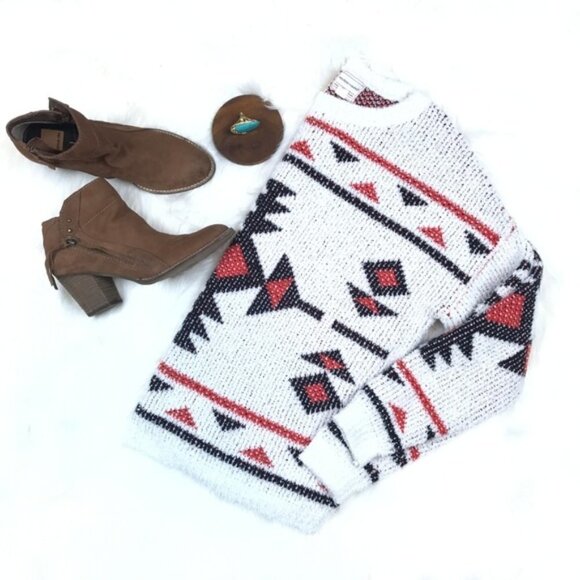 Melrose and Market Southwest Aztec Print Cozy Pullover Sweater Medium - Picture 1 of 6